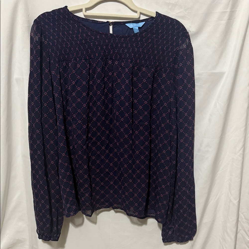 Draper James Navy and Pink Geometric Blouse